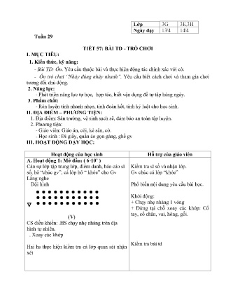 Kế hoạch bài dạy môn Thể Dục Lớp 3 - Tuần 29+30 (GV: Minh Hằng - Trường TH Trần Phú - Năm học 2020-2021)