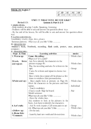 Kế hoạch bài dạy môn Tiếng Anh Lớp 3 - Tuần 29 (GV: Hoàn - Trường TH Trần Phú - Năm học 2020-2021)