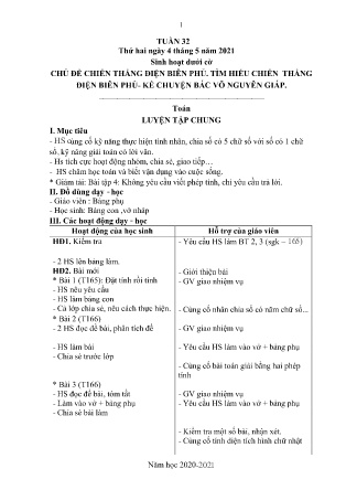 Kế hoạch bài dạy theo tuần Lớp 3 - Tuần 32 (GV: Bình - Trường TH Trần Phú - Năm học 2020-2021)