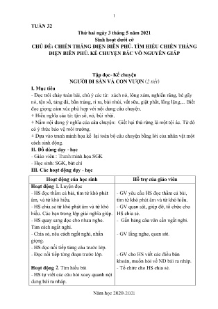 Kế hoạch bài dạy theo tuần Lớp 3 - Tuần 32 (GV: Đào - Trường TH Trần Phú - Năm học 2020-2021)