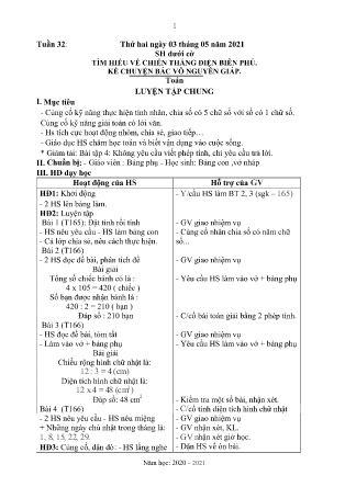 Kế hoạch bài dạy theo tuần Lớp 3 - Tuần 32 (GV: Hoa - Trường TH Trần Phú - Năm học 2020-2021)