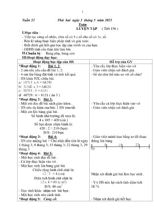 Kế hoạch bài dạy theo tuần Lớp 3 - Tuần 32 (GV: Hương - Trường TH Trần Phú - Năm học 2020-2021)