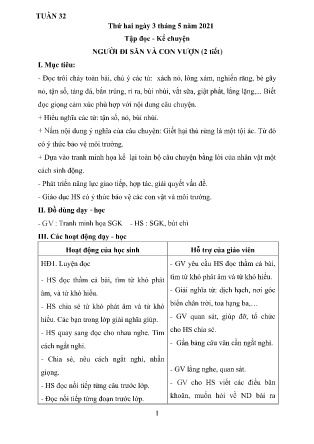 Kế hoạch bài dạy theo tuần Lớp 3 - Tuần 32 (GV: Nga - Trường TH Trần Phú - Năm học 2020-2021)