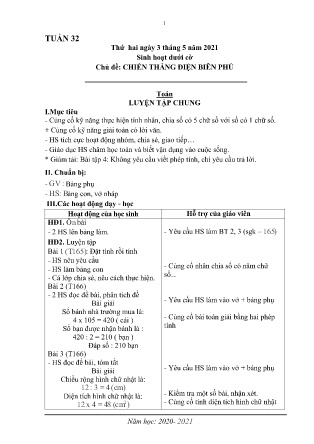 Kế hoạch bài dạy theo tuần Lớp 3 - Tuần 32 (GV: Nguyễn Anh - Trường TH Trần Phú - Năm học 2020-2021)