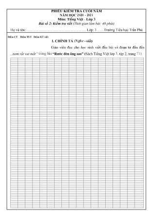 Phiếu kiểm tra Cuối năm môn Tiếng Việt (Viết) Lớp 3 - Trường TH Trần Phú - Năm học 2020-2021 (Có hướng dẫn chấm)
