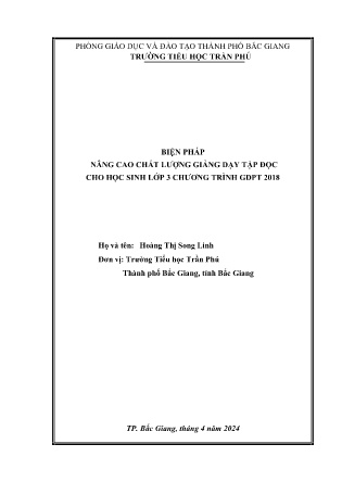 SKKN Biện pháp nâng cao chất lượng giảng dạy Tập đọc cho học sinh lớp 3 chương trình GPPT 2018 (GV: Hoàng Thị Song Linh - Trường TH Trần Phú)