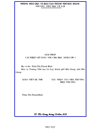 SKKN Giải pháp cải thiện kĩ năng nói cho học sinh lớp 3 (GV: Thân Thị Thanh Bình - Trường TH Lê Lợi - Năm học 2023-2024)