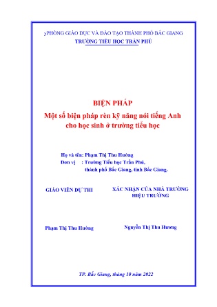 SKKN Một số biện pháp rèn kỹ năng nói tiếng Anh cho học sinh ở trường tiểu học (GV: Phạm Thị Thu Hường - Trường TH Trần Phú)