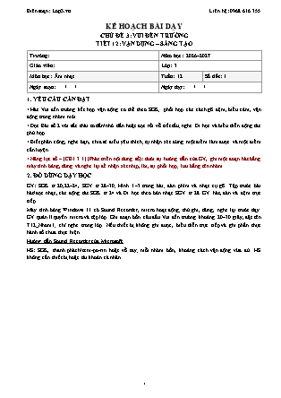 Kế hoạch bài dạy Âm Nhạc Lớp 3 - Tuần 12 - Chủ đề 3: Vui đến trường - Tiết 12: Vận dụng, sáng tạo - Năm học 2026-2027 (Tích hợp Năng lực số và AI)