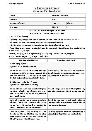 Kế hoạch bài dạy Tiếng Việt Lớp 3 - Tuần 17 - Năm học 2026-2027 (Tích hợp năng lực số và AI)