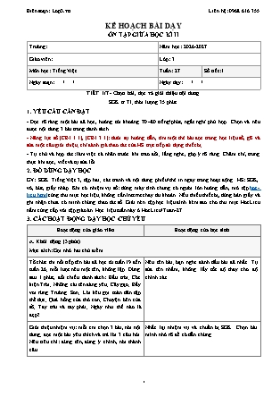 Kế hoạch bài dạy Tiếng Việt Lớp 3 - Tuần 27 - Năm học 2026-2027 (Tích hợp năng lực số và AI)