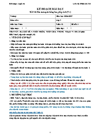 Kế hoạch bài dạy Toán Lớp 3 - Tuần 12 - Năm học 2026-2027 (Tích hợp năng lực số và AI)