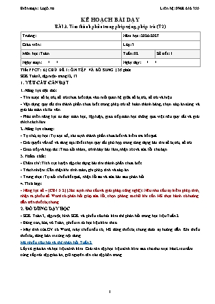 Kế hoạch bài dạy Toán Lớp 3 - Tuần 2 - Năm học 2026-2027 (Tích hợp năng lực số và AI)