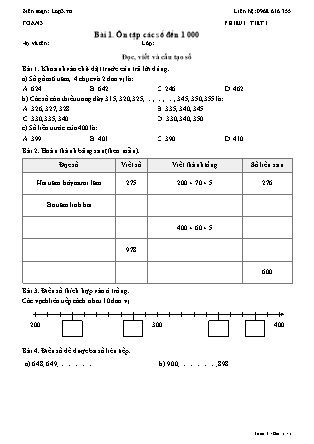 Phiếu Bài tập hằng ngày Toán Lớp 3 - Bài 1. Ôn tập các số đến 1 000 - Kết nối tri thức (Năm học 2026-2027)