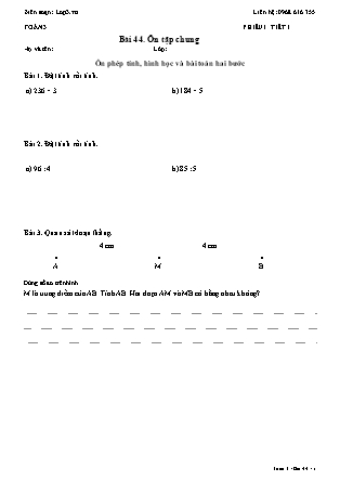 Phiếu Bài tập hằng ngày Toán Lớp 3 - Bài 44. Ôn tập chung - Kết nối tri thức (Năm học 2026-2027)