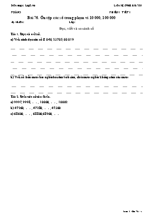 Phiếu Bài tập hằng ngày Toán Lớp 3 - Bài 76. Ôn tập các số trong phạm vi 10 000, 100 000 - Kết nối tri thức (Năm học 2026-2027)