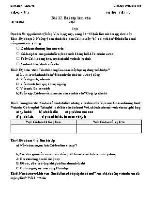 Phiếu Bài tập hằng ngày Tiếng Việt 3 - Bài 12. Bài tập làm văn - Kết nối tri thức (Năm học 2026-2027)