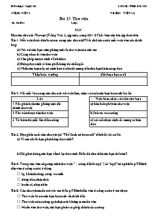 Phiếu Bài tập hằng ngày Tiếng Việt 3 - Bài 15. Thư viện - Kết nối tri thức (Năm học 2026-2027)