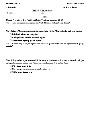 Phiếu Bài tập hằng ngày Tiếng Việt 3 - Bài 16. A lô, tớ đây - Kết nối tri thức (Năm học 2026-2027)