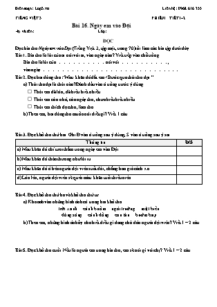 Phiếu Bài tập hằng ngày Tiếng Việt 3 - Bài 16. Ngày em vào Đội - Kết nối tri thức (Năm học 2026-2027)