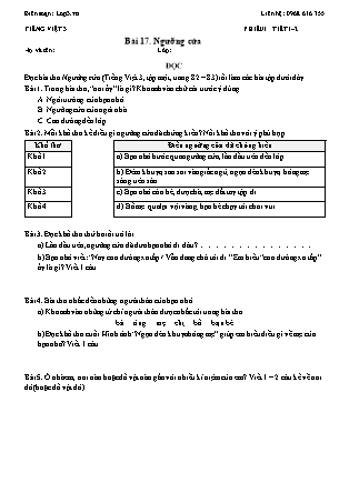 Phiếu Bài tập hằng ngày Tiếng Việt 3 - Bài 17. Ngưỡng cửa - Kết nối tri thức (Năm học 2026-2027)