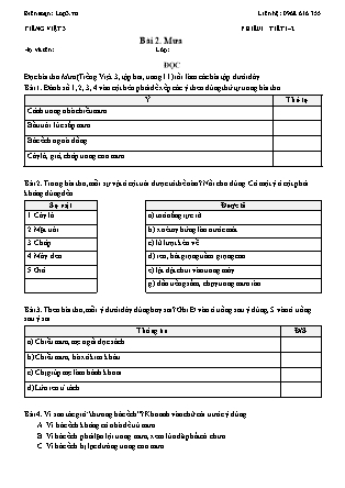 Phiếu Bài tập hằng ngày Tiếng Việt 3 - Bài 2. Mưa - Kết nối tri thức (Năm học 2026-2027)