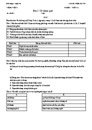 Phiếu Bài tập hằng ngày Tiếng Việt 3 - Bài 2. Về thăm quê - Kết nối tri thức (Năm học 2026-2027)