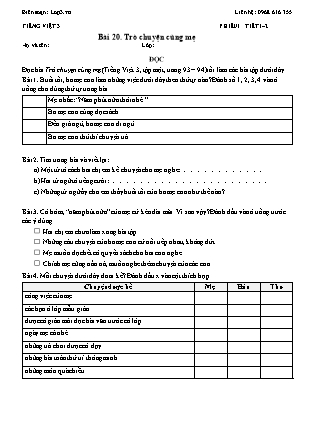 Phiếu Bài tập hằng ngày Tiếng Việt 3 - Bài 20. Trò chuyện cùng mẹ - Kết nối tri thức (Năm học 2026-2027)
