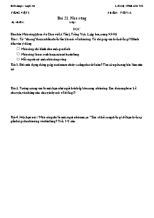 Phiếu Bài tập hằng ngày Tiếng Việt 3 - Bài 21. Nhà rông - Kết nối tri thức (Năm học 2026-2027)
