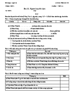 Phiếu Bài tập hằng ngày Tiếng Việt 3 - Bài 31. Người làm đồ chơi - Kết nối tri thức (Năm học 2026-2027)