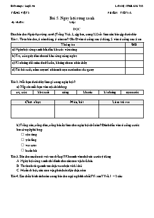 Phiếu Bài tập hằng ngày Tiếng Việt 3 - Bài 5. Ngày hội rừng xanh - Kết nối tri thức (Năm học 2026-2027)