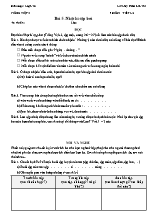Phiếu Bài tập hằng ngày Tiếng Việt 3 - Bài 5. Nhật kí tập bơi - Kết nối tri thức (Năm học 2026-2027)