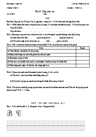 Phiếu Bài tập hằng ngày Tiếng Việt 3 - Bài 6. Tập nấu ăn - Kết nối tri thức (Năm học 2026-2027)