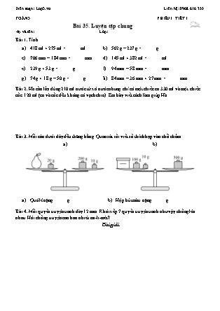 Phiếu Bài tập hằng ngày Toán Lớp 3 - Bài 35. Luyện tập chung - Kết nối tri thức (Năm học 2026-2027)