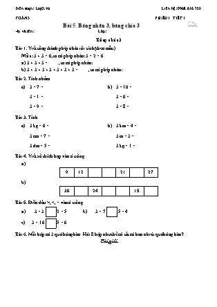 Phiếu Bài tập hằng ngày Toán Lớp 3 - Bài 5. Bảng nhân 3, bảng chia 3 - Kết nối tri thức (Năm học 2026-2027)