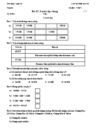 Phiếu Bài tập hằng ngày Toán Lớp 3 - Bài 62. Luyện tập chung - Kết nối tri thức (Năm học 2026-2027)