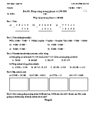 Phiếu Bài tập hằng ngày Toán Lớp 3 - Bài 63. Phép cộng trong phạm vi 100 000 - Kết nối tri thức (Năm học 2026-2027)