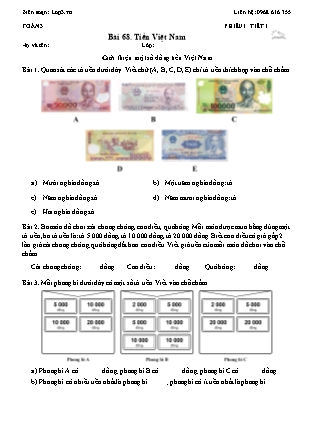 Phiếu Bài tập hằng ngày Toán Lớp 3 - Bài 68. Tiền Việt Nam - Kết nối tri thức (Năm học 2026-2027)