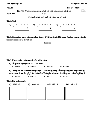 Phiếu Bài tập hằng ngày Toán Lớp 3 - Bài 70. Nhân số có năm chữ số với số có một chữ số - Kết nối tri thức (Năm học 2026-2027)