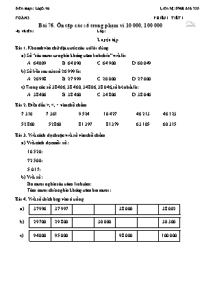 Phiếu Bài tập hằng ngày Toán Lớp 3 - Bài 76. Ôn tập các số trong phạm vi 10 000, 100 000 - Kết nối tri thức (Năm học 2026-2027)