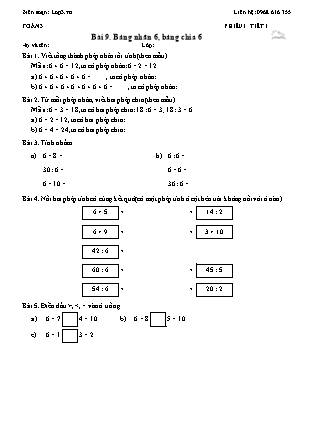 Phiếu Bài tập hằng ngày Toán Lớp 3 - Bài 9. Bảng nhân 6, bảng chia 6 - Kết nối tri thức (Năm học 2026-2027)